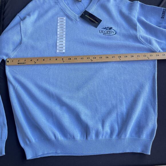 US Open Mens Sweater Large CBS Sports Blue Pullover V-neck Golf Cotton 2010 - Picture 10 of 13